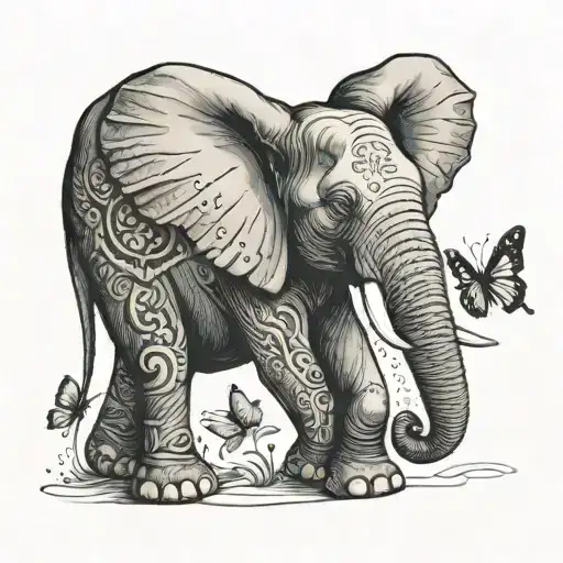 Elephant Playing With A Butterfly