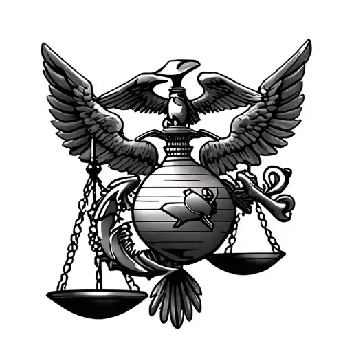 Scale Of Justice With Marine Corps Emblem Intertwined