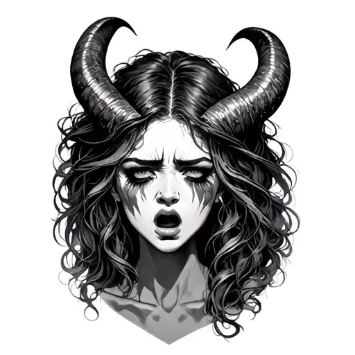A Woman With Horns Crying