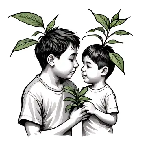 Dad And Son Holding Plant Growing