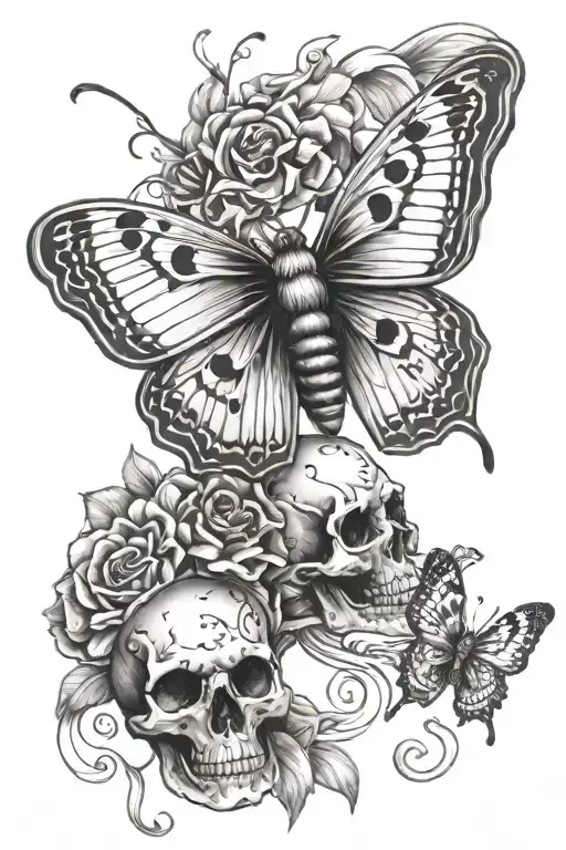 Life And Death Moth With Skulls