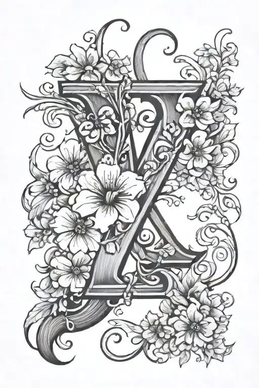 The Letter V Surronded By Viola Odora Flowers
