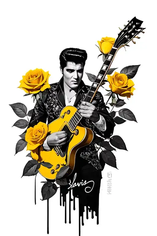 Yellow Roses With Minimalist Elvis Theme And A Signature