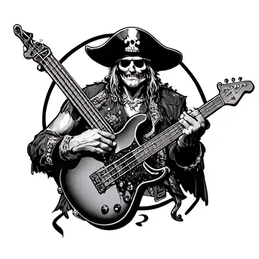 A Tattoo Style Pirate With Eddy From Iron Maiden With A Guitar Bc Rich And A Bass Thunderbird