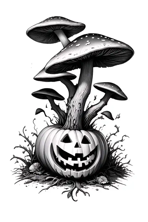 Psychedelic Mushroom Growing Out Of Jack O Latern