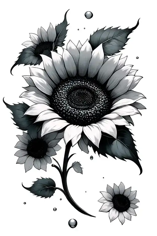 Sunflower With Three Falling Petals Floating In Water Darken