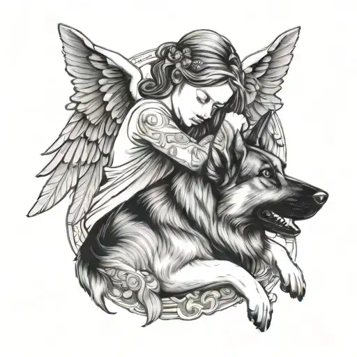 Girl Hugging German Shepard With Angel Ring