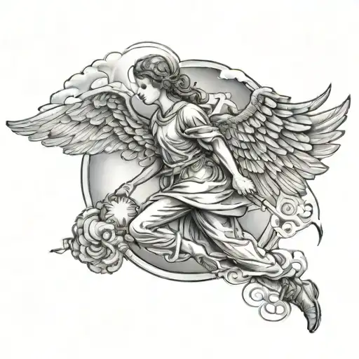 Walking To Heaven With Angel And An Eye On Top