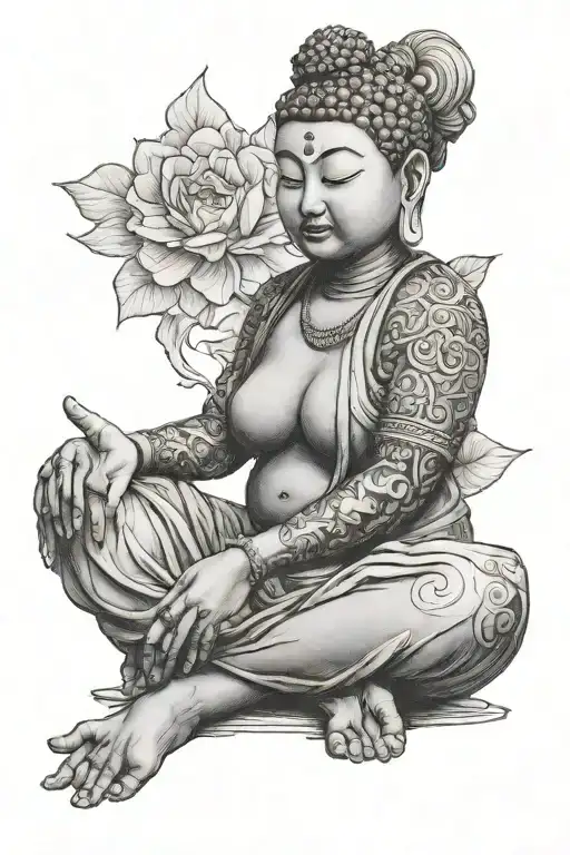 Budda Lady Sitting Cross Legged