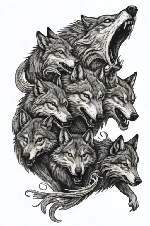 5 Wolves Swirling Up An Arm And Clawing Skin