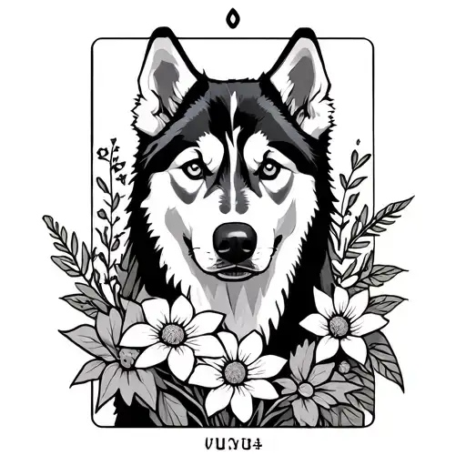 Husky Tarot Card With Flowers