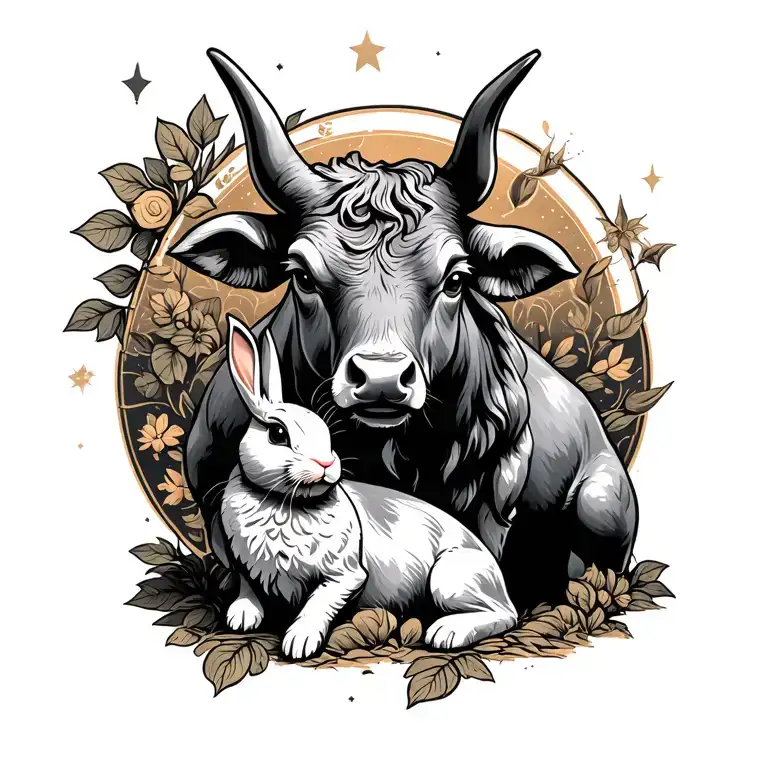 Astrological Sign Bull With A Rabbit Next Door