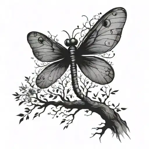 Dragonfly With Tree In Negative Space Themed