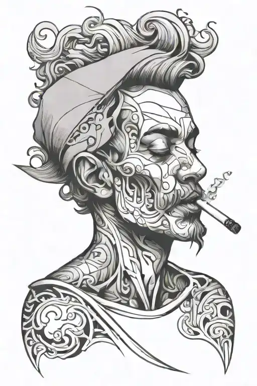 Fine Line Outline Of Person Smoking