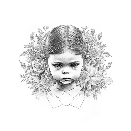 A Portrait Of Your 3 Children Surrounded By Intricate Floral Patterns