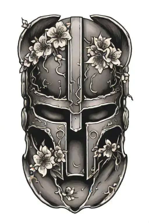 Just Spartan Helmet With Kaizen Symbol And Cherry Blossom Behind It