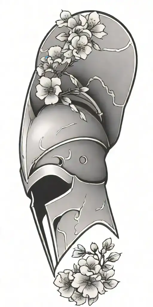 Just Spartan Helmet With Kaizen Symbol And Cherry Blossom Behind It