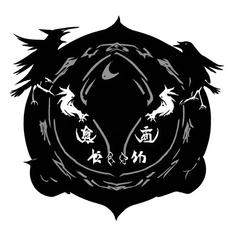 Sasuke's Cursed Brand With Kyubi's Seal Around The Brand And 3 Flying Crows