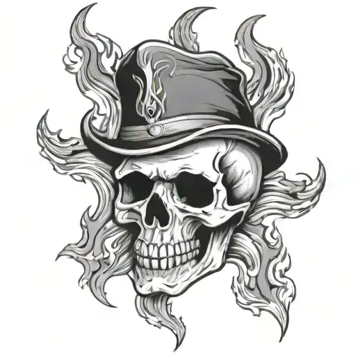 Skull Wearing Top Hot With Flames