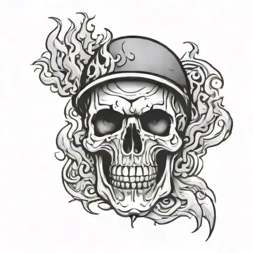 Skull Wearing Top Hot With Flames