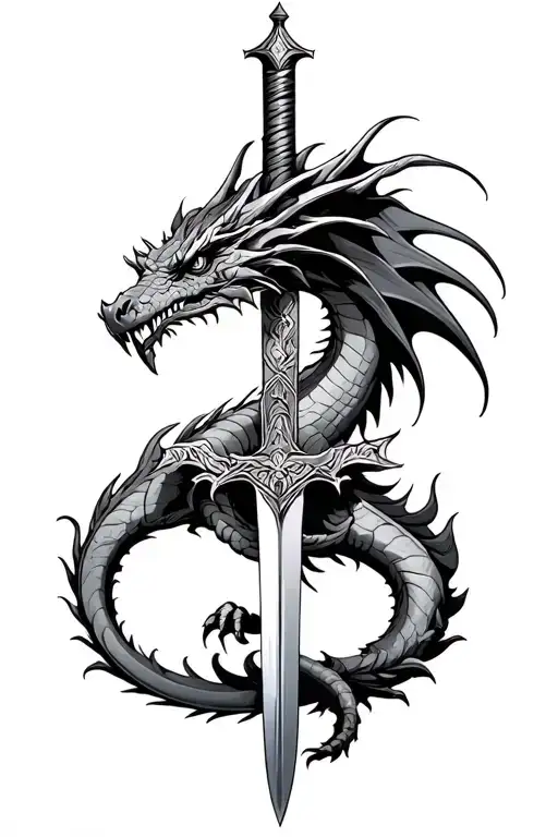 Medieval Dragon Around A Sword
