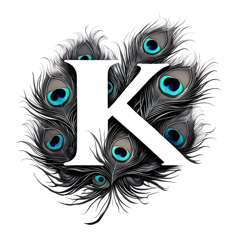 K Letter And Add More Black Clouds And Peacock Feather Transforming