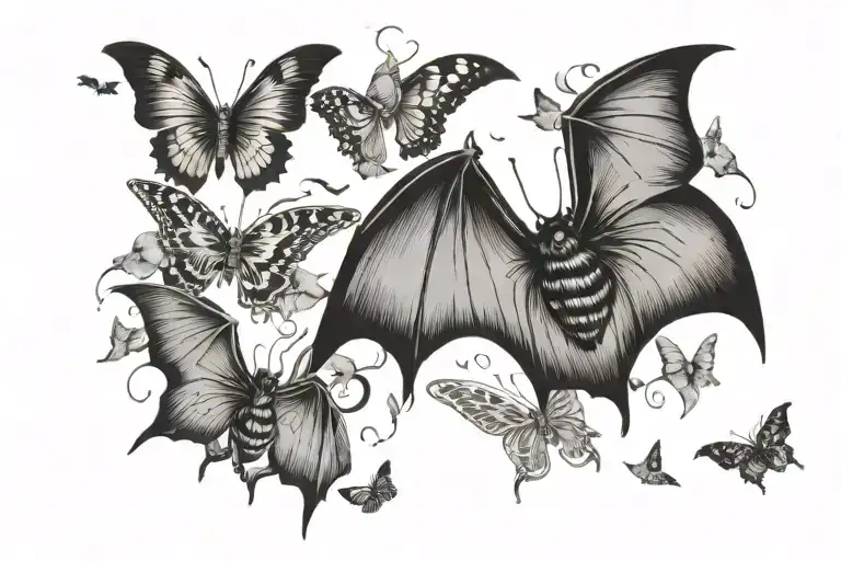 Bats Flying And Butterflies Flying