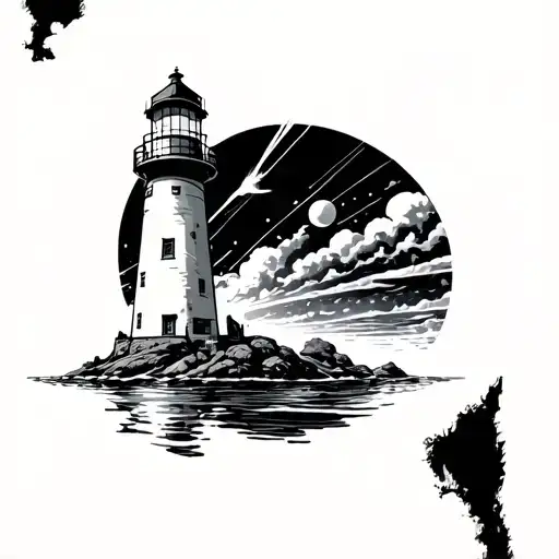 Lighthouses With Loght Beaming Off The Water