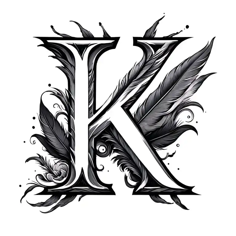 K Letter And Add More Black Clouds And Add Some Feather