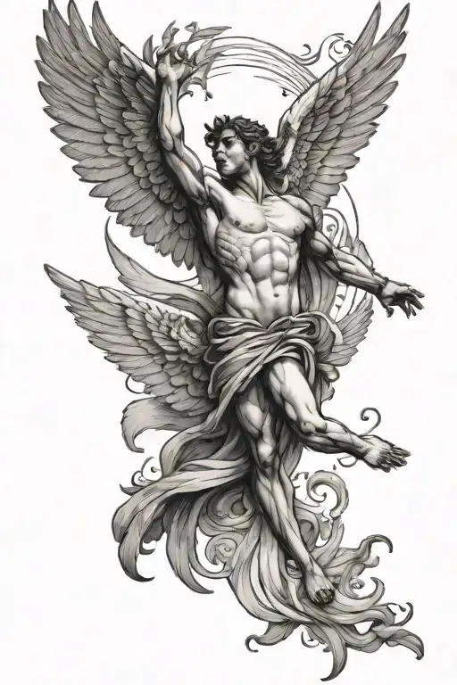 Icarus Falling Reaching Up With One Arm