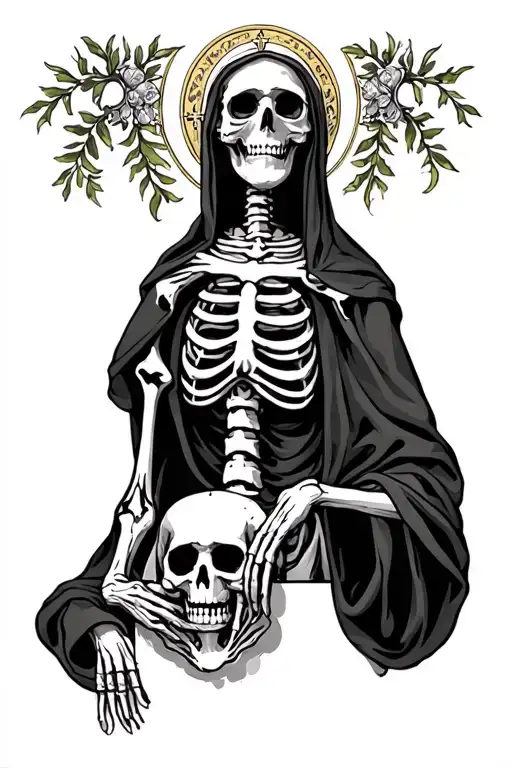 An Insane Skeleton Being Watched Over By The Catholic Mary