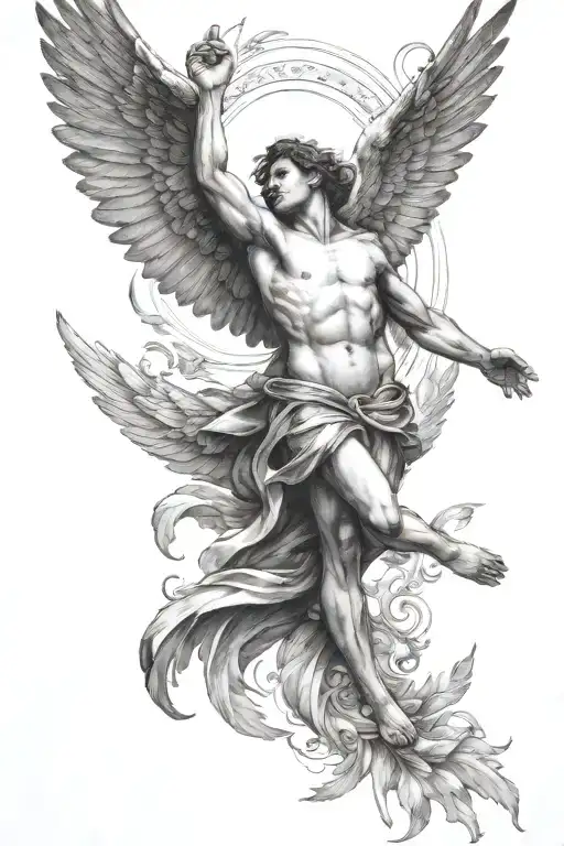 Icarus Falling Reaching Up With One Arm Wings Breaking
