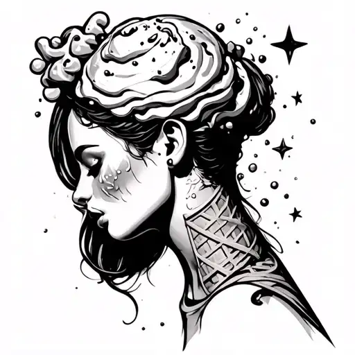 Icecream Cone Fallen And Add Some Starts In Female Neck