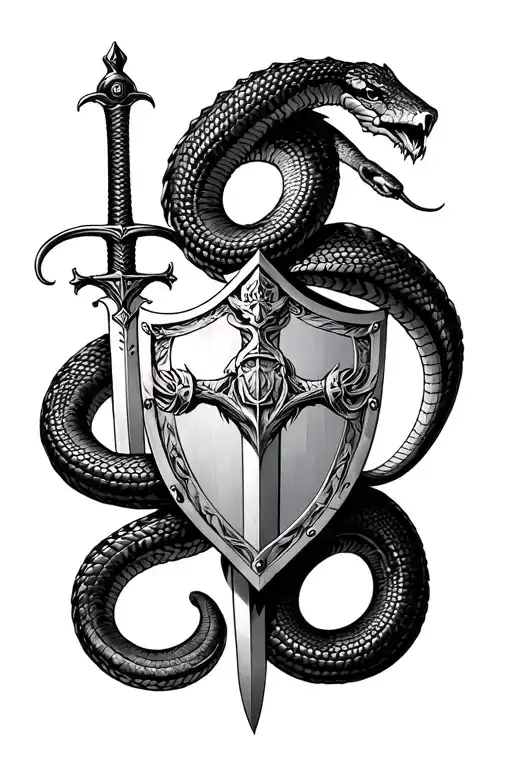 Capricorn Snake Around It And Sword And Shield