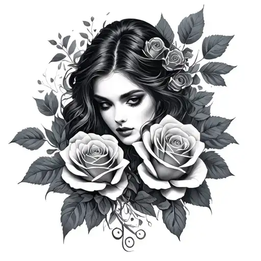Woman Roses Intertwined