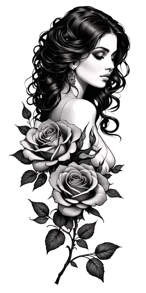 Woman Roses Intertwined