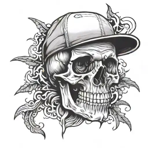 Human Skull Wearing Flat Bill Hat With Fuck Your Feelings