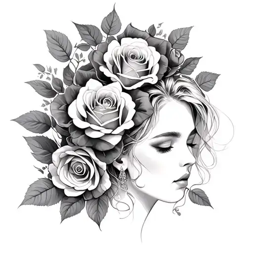 Woman Roses Intertwined Lighter Shading