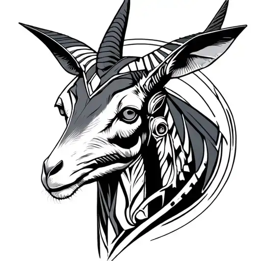 Anubis Goat And Mechanical Tatto For Leg Sleeve