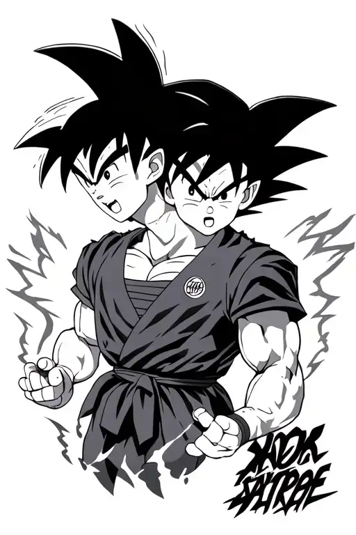 Goku And Goku Powering