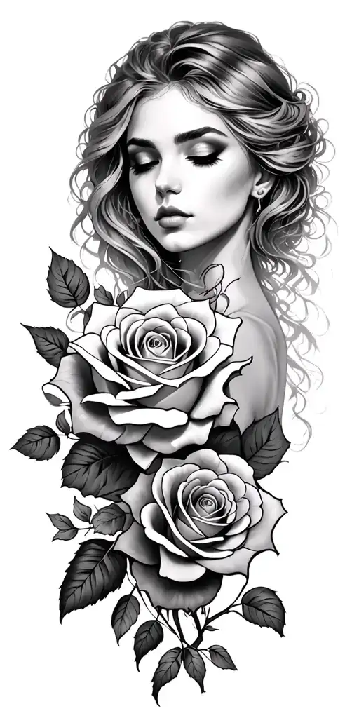 Woman Side Roses Intertwined Lighter Shading
