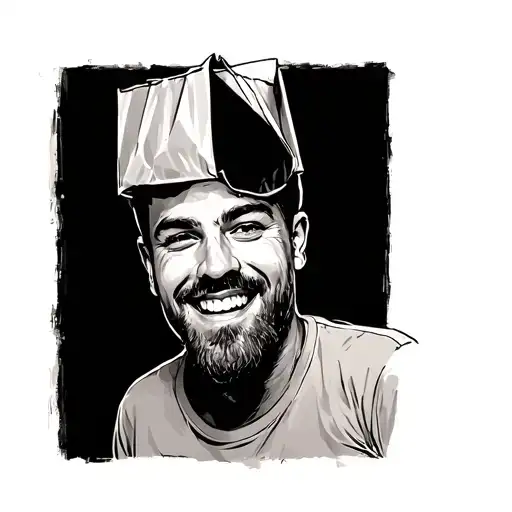 Happy Man With A Paper Bag On Head