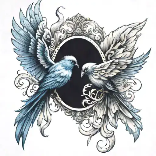 Blue Bird Looking In Mirror Reflecting Phoenix