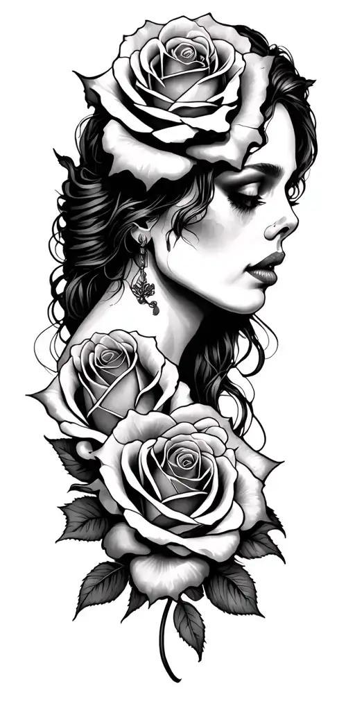 Dead Woman Side Roses Intertwined Lighter Shading