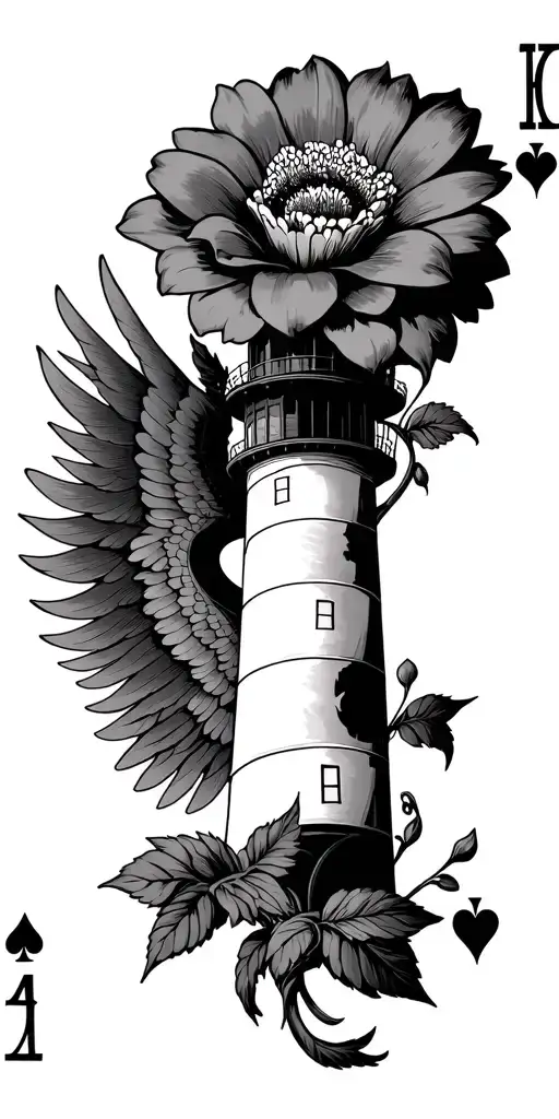 Flower Intertwined Light House Angle Wing Attached Ace Of Spade Cards