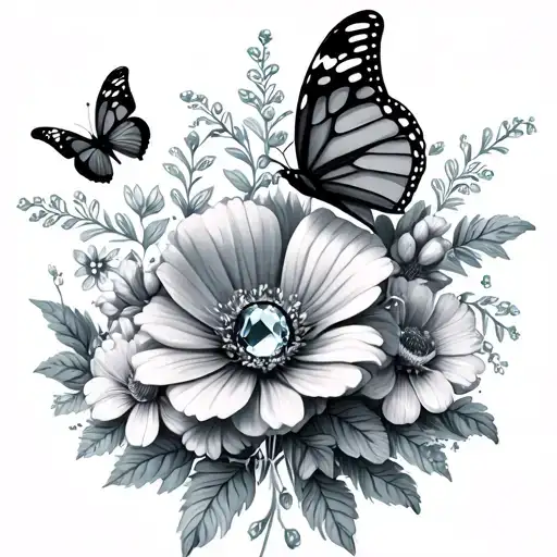 April Birth Flowers And Birthstone With Butterfly