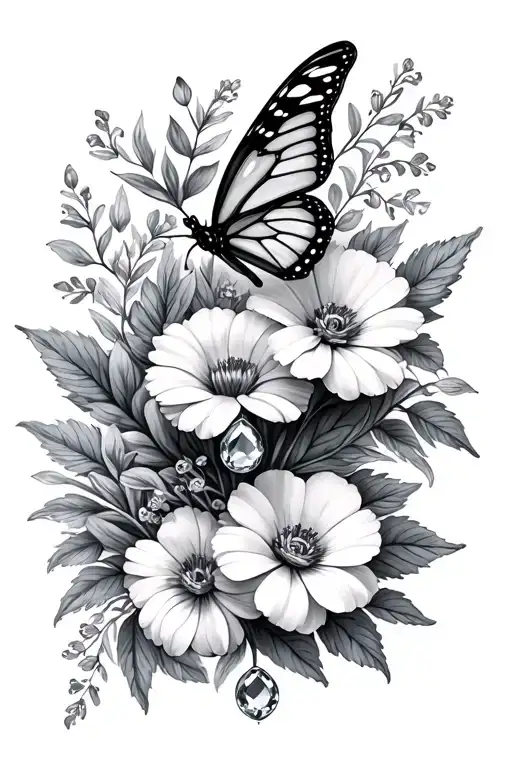 April Birth Flowers And Birthstone With Butterfly