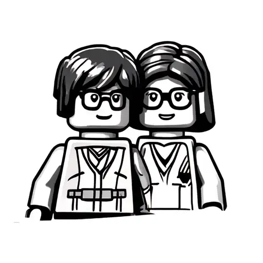 Lego Man Short Hair Glasses And Woman Middle Hair With Glasses On Her Head In Love Together