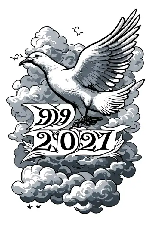 1999 2007 2021 In Roman Numerals With Clouds And A Dove Around It