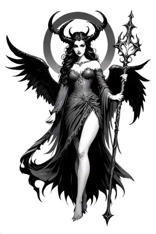 Demon Princess With Angle Wings Holding A Enchanted Staff